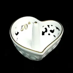 Roman 4" Golden 50th Anniversary Porcelain Heart Shaped Ring Holder #45657 White