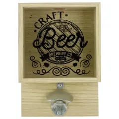 Koopman International 10.25" Wood and Glass 'Craft Beer Brewery Co' Bottle Opener with Storage Box Brown