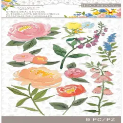K&Company Antique Garden Dimensional Stickers - Floral Blooms, 9pcs