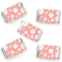 Big Dot of Happiness Pink Daisy Flowers - Mini Candy Bar Wrapper Stickers - Floral Party Small Favors - 40 Count