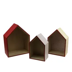 Kaemingk House Shaped Table or Wall Deep Shadow Boxes - 15.5" - Red - Set of 3 Brown