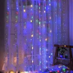 Perfect Holiday 300 LED USB Fairy Curtain Light With Remote - 8 Light Modes Rainbow