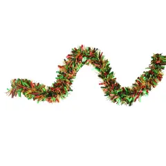 Northlight Wide Cut Tinsel Christmas Garland - 12' x 4" - Gold, Red and Green - Unlit
