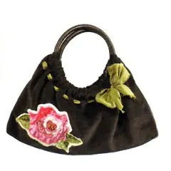 Ganz Maggi B Soft Touch Velour Black & Rose Appliqu&eacute; Clutch Bag