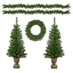 Northlight 5-Piece Pre-Lit Artificial Wolcott Spruce Christmas Entryway Set Green