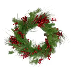 Northlight Real Touch&trade;️ Mixed Pine and Berry Artificial Christmas Wreath - 24" - Unlit Green