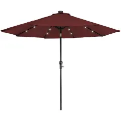 Northlight 9ft Solar Lighted Outdoor Patio Market Umbrella with Hand Crank and Tilt, Burgundy Red