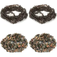 2 Black Chip FP Glass Bead Strand & 2 Jasper Chip Beads Gemstone Strand 34"