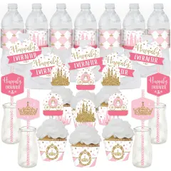 Big Dot of Happiness Little Princess Crown - Pink & Gold Baby Shower or Birthday Party Favors and Cupcake Kit - Fabulous Favor Party Pack - 100 Pieces