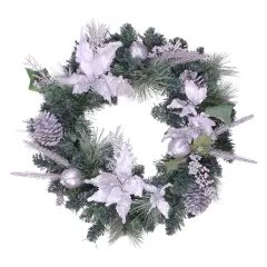 Northlight Glittered Poinsettia with Pine Cones Artificial Christmas Wreath - 24" - Unlit White
