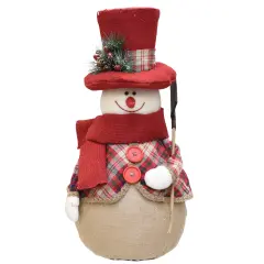 Northlight Plaid Snowman with Shovel Christmas Figure - 22.75" - Red and Beige