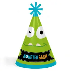 Big Dot of Happiness Monster Bash - Cone Little Monster Happy Birthday Party Hats for Kids and Adults - Set of 8 (Standard Size)