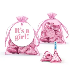 12ct It's a Girl Candy Baby Shower Party Favors Organza Bags with Milk Chocolate Kisses (12 Pack)
