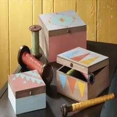 Midwest Set of 3 Petit Bazaar Decorative Weathered Boho Print Nested Boxes 8" Multi