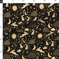 Various Fabrics by the Yard or Fat Quarter Black Rabbit Stars Clouds Gold Wheat Night Sky Harvest Moon Crescent Shooting Star Hares Comet Custom Printed Fabric by Spoonflower