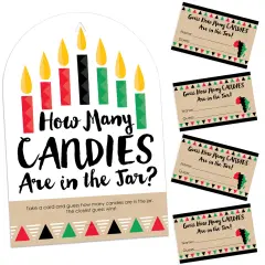 Big Dot of Happiness Happy Kwanzaa - How Many Candies Heritage Holiday Party Game - 1 Stand and 40 Cards - Candy Guessing Game