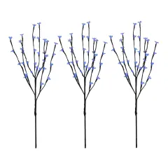Northlight Pre-Lit Cherry Blossom Artificial Tree Branches - 2.5" - Blue LED LIghts - Set of 3 Black