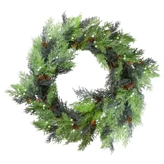 Northlight Berry, Cedar and Pine Cone Artificial Christmas Wreath - 24-Inch, Unlit Green