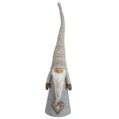 Northlight Tall Cone Gnome with Buttoned Plaid Christmas Tree Figure - 21" - Beige and Gray