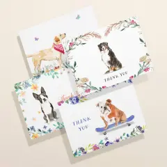 Dog Thank You Cards | Cute Watercolor Dog Note Cards with Envelopes | Golden Retriever, English Bulldog, Boston Terrier | Blank Inside