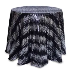 Melrose 96" Black and Silver Colored Round Sequined Christmas Tablecloth