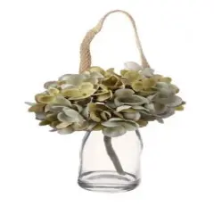 Raz 8.5" Clear and White Blooms Artificial Hydrangea Stem with Glass Jar