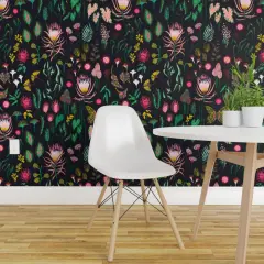 Peel & Stick Wallpaper 2FT Wide Leaf Floral Study Dark Large Flowers Botanical Tropical Black Nature Custom Removable Wallpaper by Spoonflower