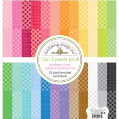 Doodlebug Petite Prints Double-Sided Cardstock 12"X12" 24/Pk-Gingham-Linen Rainbow, 24 Designs/1 Each