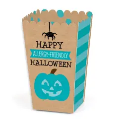 Big Dot of Happiness Teal Pumpkin - Halloween Allergy Friendly Trick or Trinket Favor Popcorn Treat Boxes - Set of 12