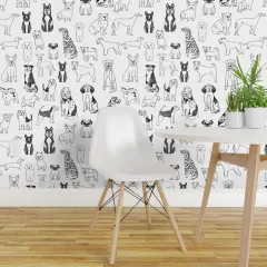 Pre-Pasted Wallpaper 2FT Wide Black White Dogs Ink Drawing Dalmatian Labrador Retriever Terrier St Bernard Dog Breeds Custom Pre-pasted Wallpaper by Spoonflower