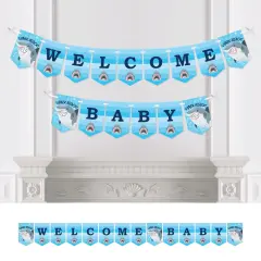 Big Dot of Happiness Shark Zone - Jawsome Shark Baby Shower Bunting Banner - Party Decorations - Welcome Baby