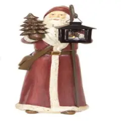 Diva At Home 20" Brown Santa Claus Tabletop Figurine with Christmas Tree and Votive Candle Holder