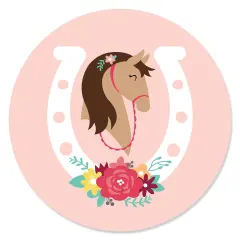 Big Dot of Happiness Run Wild Horses - Pony Birthday Party Circle Sticker Labels - 24 Count