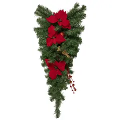 Northlight Poinsettia and Berry Artificial Christmas Teardrop Swag - 30'' - Unlit Red