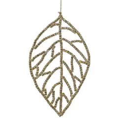 Allstate Beaded Leaf Christmas Ornament - 5.5" - Amber and Gold
