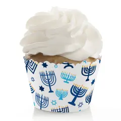 Big Dot of Happiness Hanukkah Menorah - Chanukah Holiday Party Decorations - Party Cupcake Wrappers - Set of 12