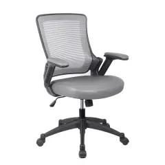Techni Office Solutions 34" Gray and Black Mid-Back Mesh Task Office Chair with Height Adjustable Arms