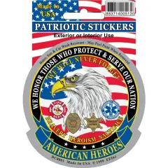 American Heroes Sticker Fire Department, Police, EMT American Flag 3 -1/2"