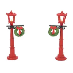 Department 56 Dept 56 Set of 2 Red Christmas Village Street Lights with Wreaths Multicolor