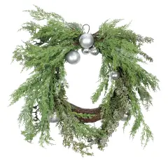 Select Artificials Iced Cedar Ornaments and Bells Artificial Christmas Wreath - 24-Inch, Unlit Green