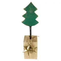 Northlight Metal Tree with Stars and Chunky Wooden Base Christmas Decoration - 16.75" - Green
