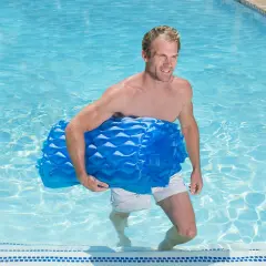 Swim Central 85" Roll 'N' Go Blue Inflatable Swimming Pool 1-Person Air Mattress with Pillow