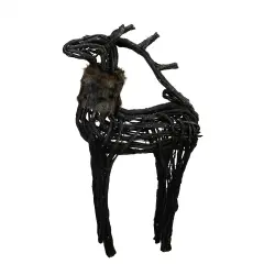 Northlight Glittered Wicker Standing Reindeer with Faux Fur Christmas Figure - 36" - Black Brown