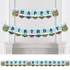 Big Dot of Happiness Cars, Trains, and Airplanes - Transportation Birthday Party Bunting Banner - Party Decorations - Happy Birthday