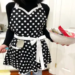 Wrapables Adjustable Flirty Hostess Apron, Black Polka Dots