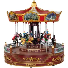 Northlight 14" LED Lighted Animated and Musical Carousel Christmas Decoration Red