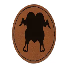 Cooked Thanksgiving Turkey Dinner Round Iron-On Engraved Faux Leather Patch Applique - 2.5" Brown