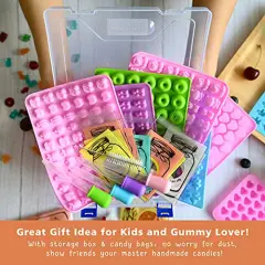 32 Pieces Gummy Bear Molds Silicone , Non-stick Chocolate Candy Mold 18 Shapes for 327 Candies, With 4 Droppers, Clean Brush, Storage Box, 20 Wrappers, Including Dinosaur Mini Donut Fruit Animals Shaped