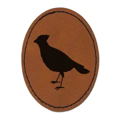 Cardinal Bird Standing Solid Round Iron-On Engraved Faux Leather Patch Applique - 2.5" Brown