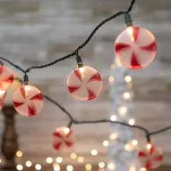 Northlight Peppermint Candies Christmas Lights - 6ft Green Wire - 10ct Red